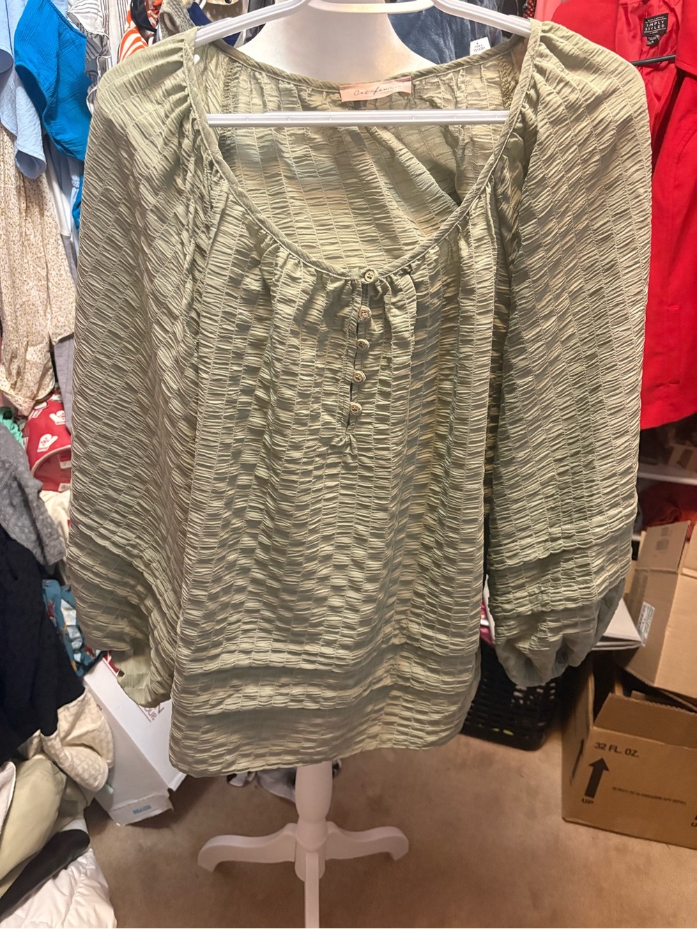 Light Green Textured Peasant Blouse - Women's Top